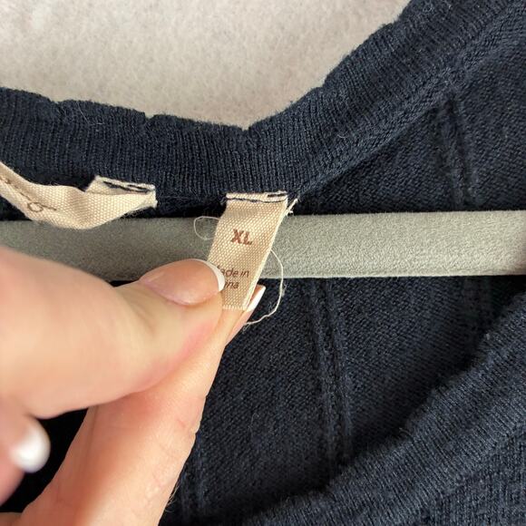 Soft Surrounding Sweater XL Ribbed Knit Scalloped Cashmere Blend Pullover Black - Picture 9 of 14